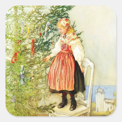 Vintage Christmas Carl Larsson Swedish Square Sticker