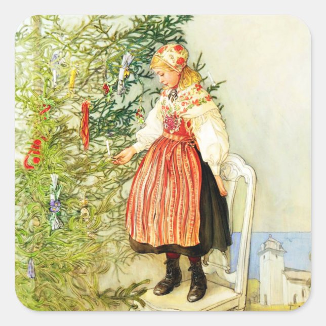 Vintage Christmas Carl Larsson Swedish Square Sticker (Front)