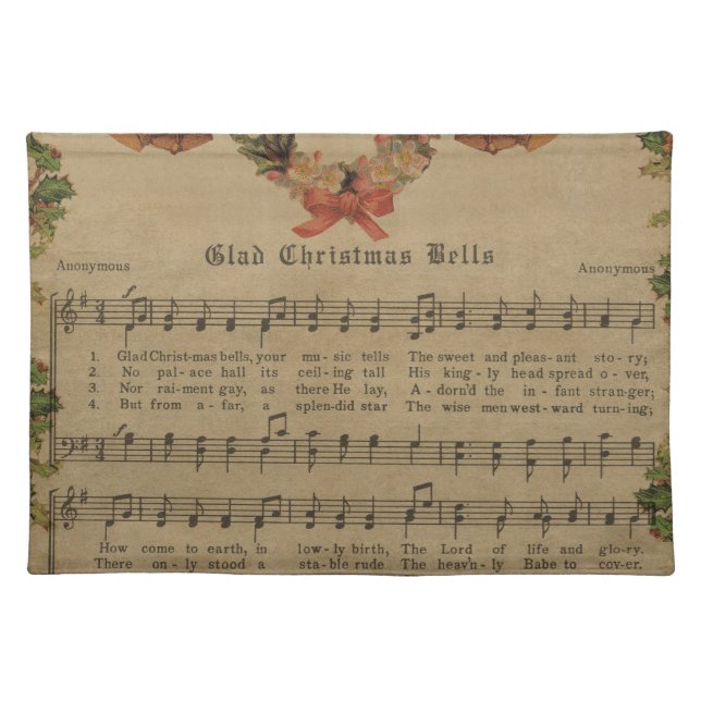 Vintage Christmas Carol Music Sheet Cloth Placemat (Front)