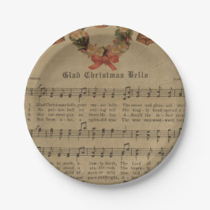 Vintage Christmas Carol Music Sheet Paper Plates