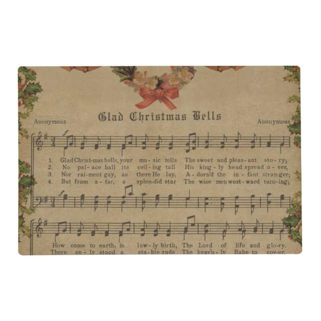 Vintage Christmas Carol Music Sheet Placemat (Front)