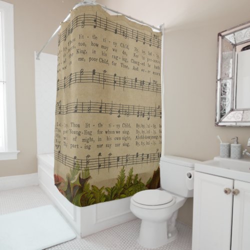 Vintage Christmas Carol Music Sheet Shower Curtain