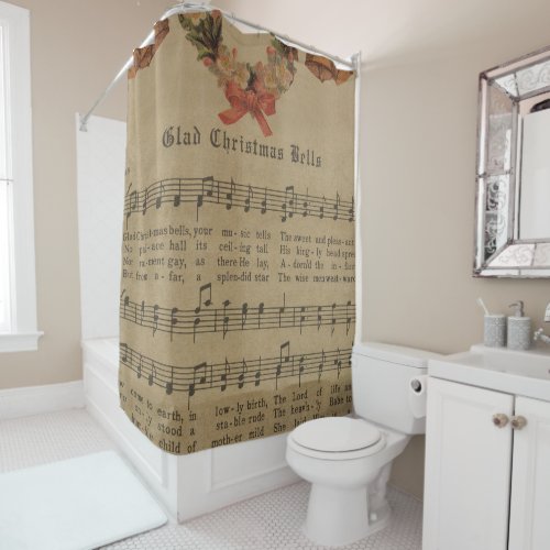 Vintage Christmas Carol Music Sheet Shower Curtain