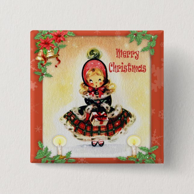 Vintage Christmas Caroler Button (Front)