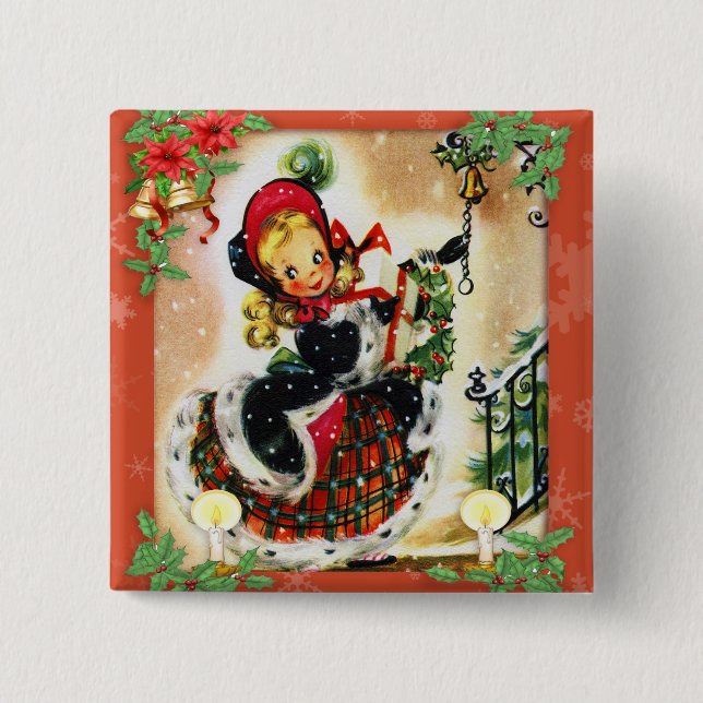 Vintage Christmas Caroler Button (Front)