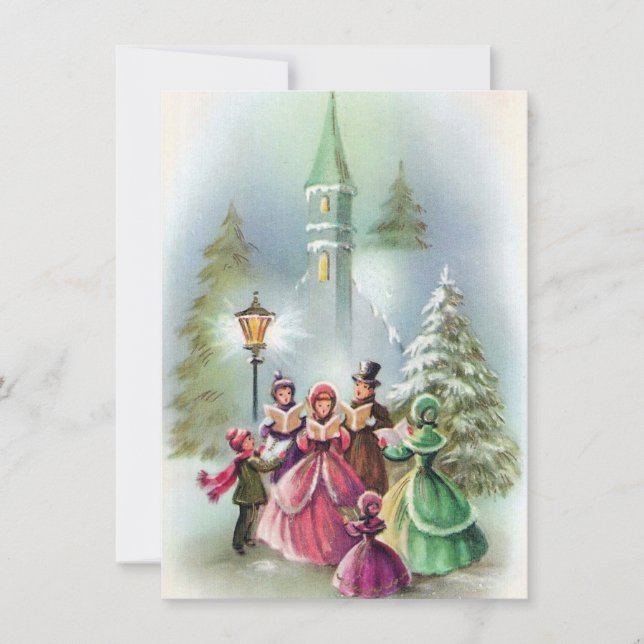 Vintage Christmas carolers add message card (Front)