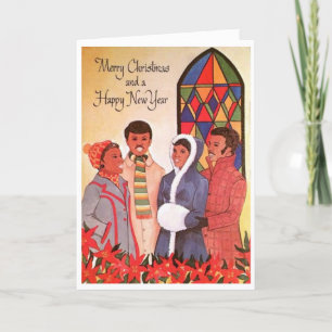 Vintage - Christmas Carolers at Church, Holiday Card