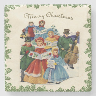 Vintage Christmas Carolers Christmas Stone Coaster