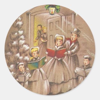 Vintage Christmas Carolers Classic Round Sticker by Gypsify at Zazzle