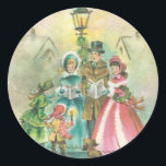 Vintage Christmas Carolers Classic Round Sticker<br><div class="desc">Lovely Vintage Christmas Carolers image.</div>