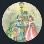 Vintage Christmas Carolers Classic Round Sticker<br><div class="desc">Lovely Vintage Christmas Carolers image.</div>