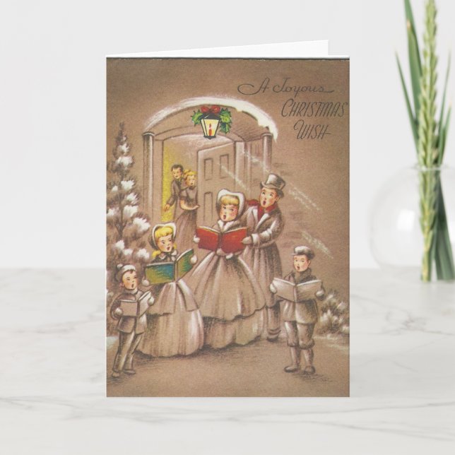 Vintage Christmas Carolers Holiday Card (Front)