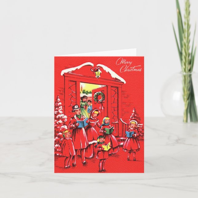 Vintage Christmas Carolers in Red Card (Front)