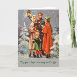Vintage Christmas Carolers in the Snow, Holiday Card
