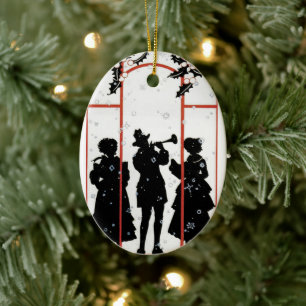 Vintage Christmas Carolers Silhouette Illustration Ceramic Ornament