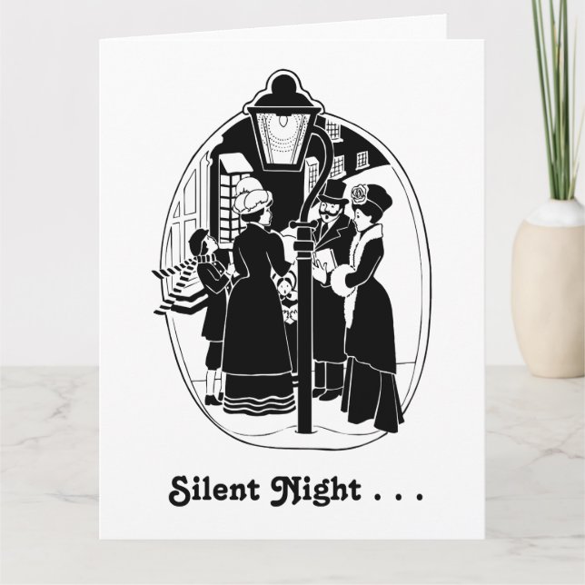 Vintage Christmas Carolers Singing Black White Card (Front)