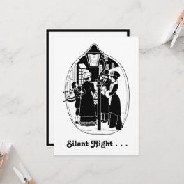 Vintage Christmas Carolers Singing Black White Card