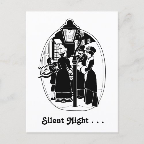 Vintage Christmas Carolers Singing Black White Postcard