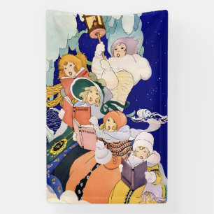 Vintage Christmas Carolers Under the Stars Banner