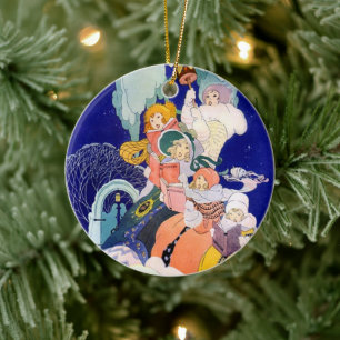 Vintage Christmas Carolers Under the Stars Ceramic Ornament