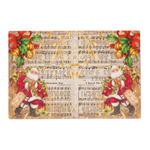 Vintage Christmas Carols and Santa Claus Placemat