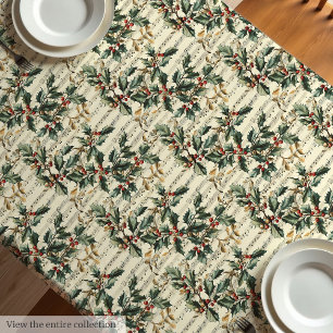 Vintage Christmas carols & holly berry tablecloth