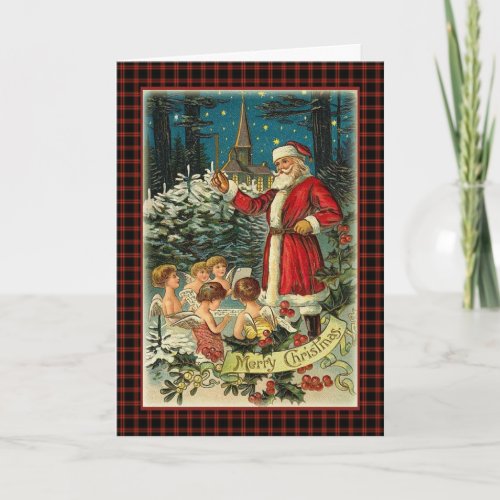 Vintage Christmas carols Santa  and Angels Card