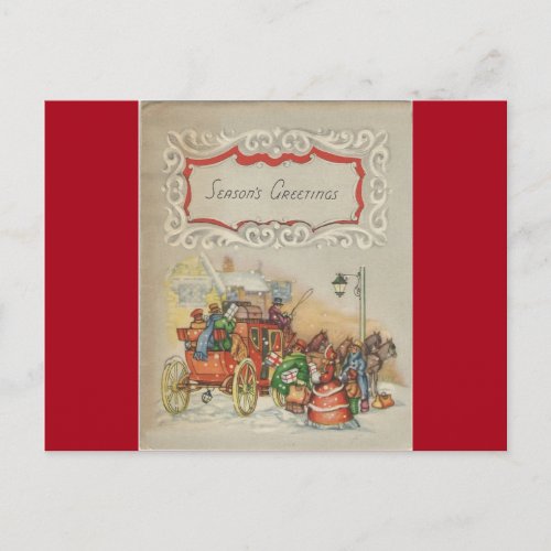 Vintage Christmas Carriage With Shoppers Holiday Postcard