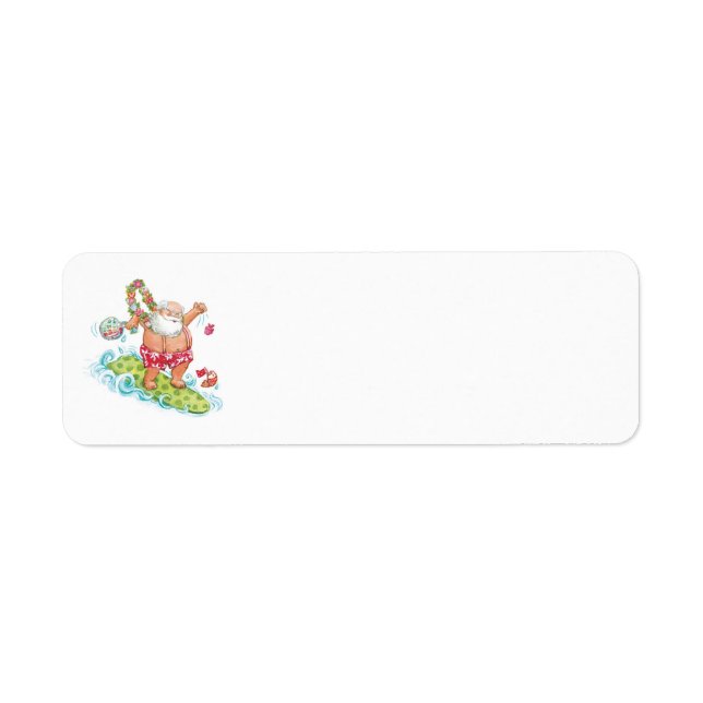 Vintage Christmas Cartoon Surfing Santa Claus Label (Front)