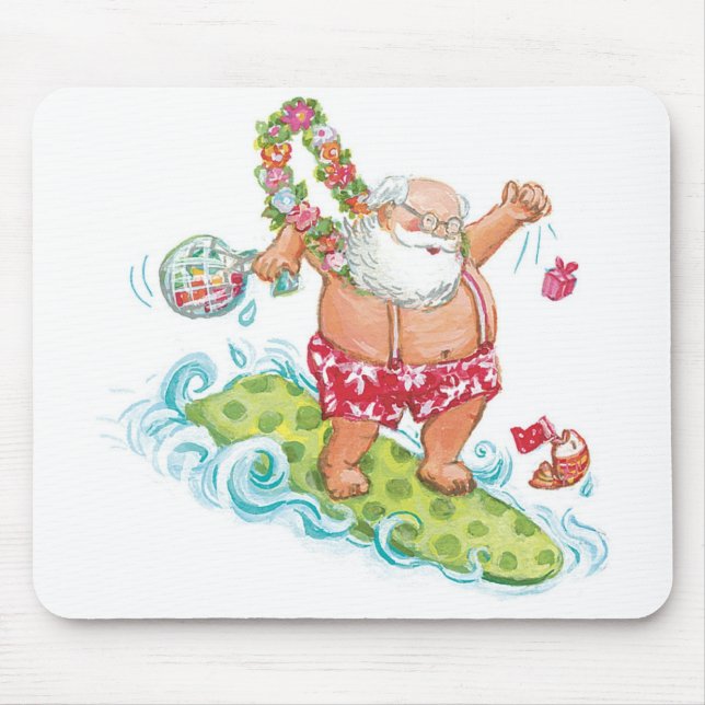 Vintage Christmas Cartoon Surfing Santa Claus Mouse Pad (Front)