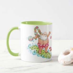 Vintage Christmas Cartoon Surfing Santa Claus Mug