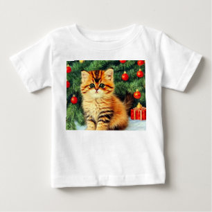 Vintage Christmas Cat Baby T-Shirt