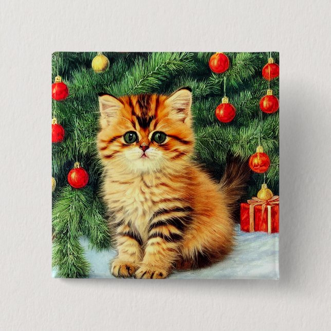 Vintage Christmas Cat Button (Front)