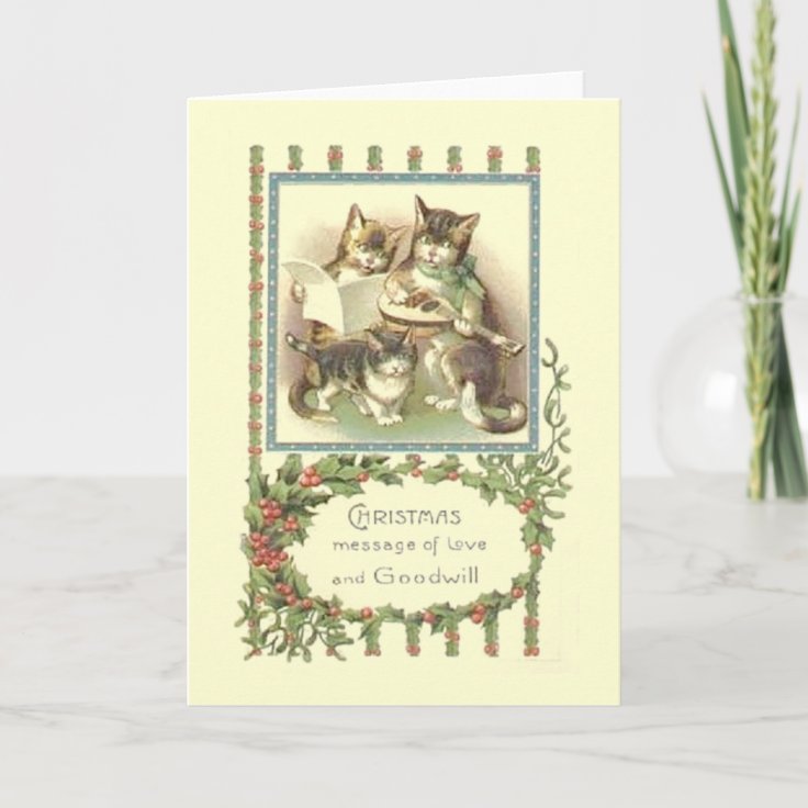 Vintage Christmas Cat Family Greeting Card | Zazzle