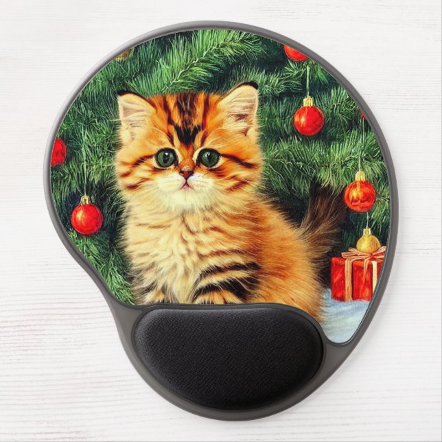 Vintage Christmas Cat Gel Mouse Pad (Front)