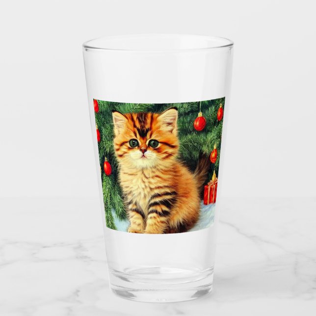 Vintage Christmas Cat Glass (Front)