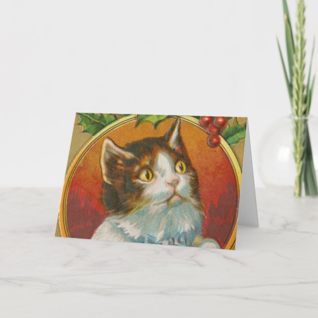 Vintage Christmas Cat Holiday Card (Front)