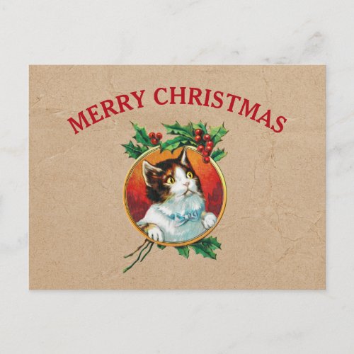 Vintage Christmas Cat Holiday Kraft Brown Paper