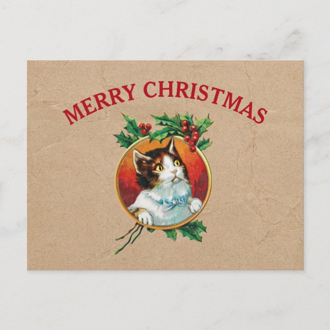 Vintage Christmas Cat Holiday Kraft Brown Paper (Front)