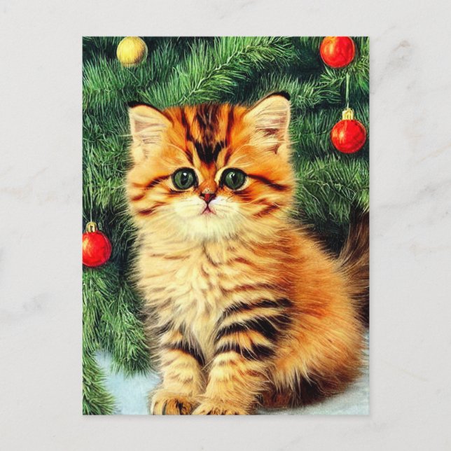 Vintage Christmas Cat Holiday Postcard (Front)