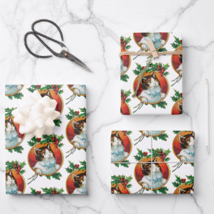 Vintage Christmas Cat Holiday Wrapping Paper Sheets