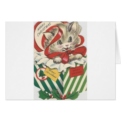 Vintage Christmas Cat In Present Card