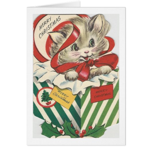 Vintage Christmas Cat In Present Cards (Front)