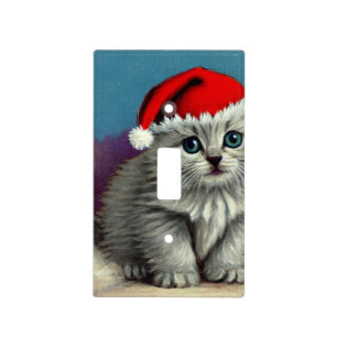 Vintage Christmas Cat in Santa Hat Light Switch Cover