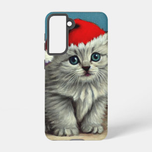 Vintage Christmas Cat in Santa Hat Samsung Galaxy S21 Case