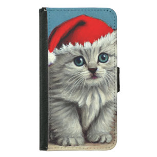 Vintage Christmas Cat in Santa Hat Samsung Galaxy S5 Wallet Case