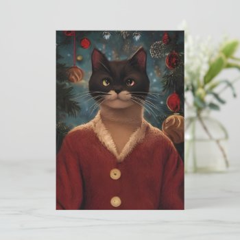 Vintage Christmas Cat In Sweater Flat Note Card by vintagecreations at Zazzle