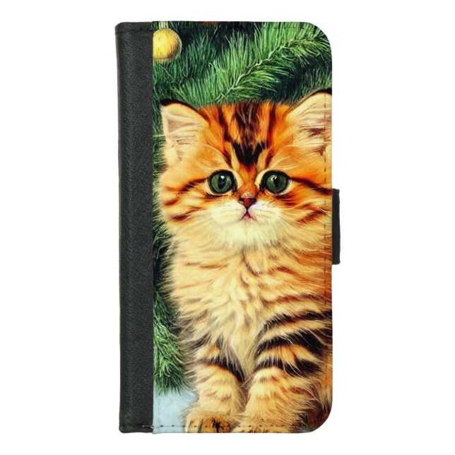 Vintage Christmas Cat iPhone Wallet Case (Front)