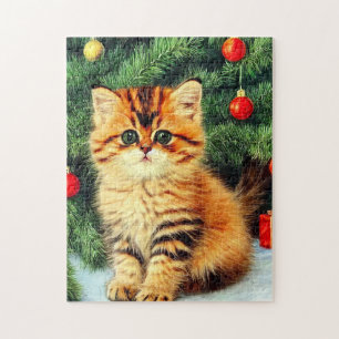 Vintage Christmas Cat Jigsaw Puzzle