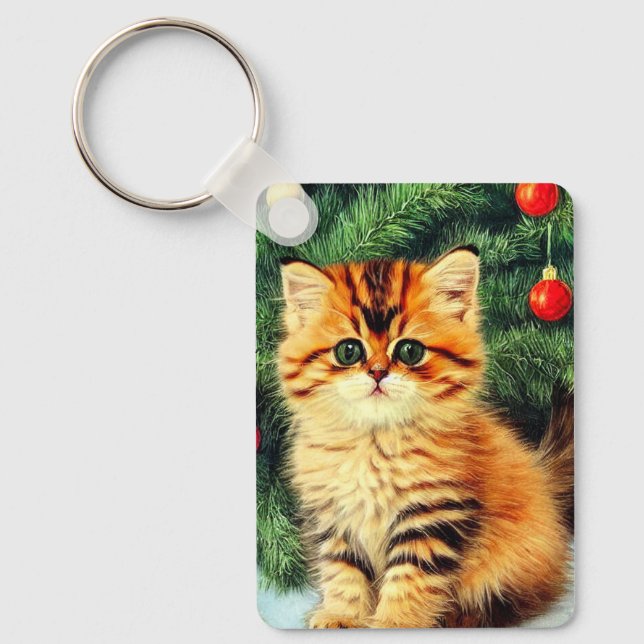 Vintage Christmas Cat Keychain (Front)